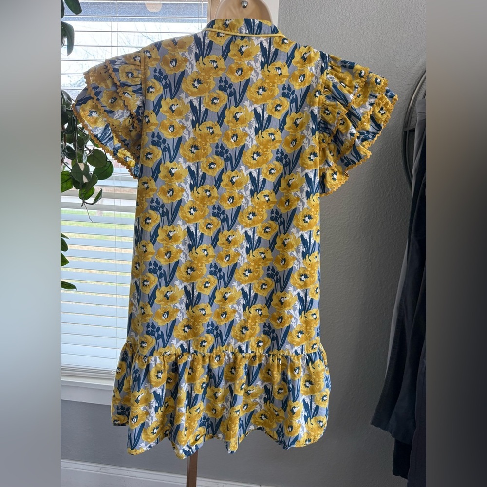 Hudson Gray Floral Print Dress Size Large Ruffle Ric Rac Trim - Picture 5 of 6